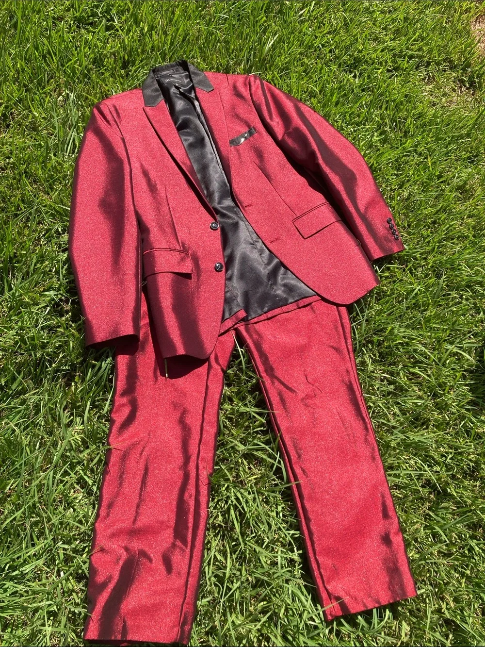 INC International Concepts Wine Red Blazer with Black Trim & Matching Pants